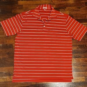 Peter Millar Summer Comfort Red White Striped Polo Shirt Collar Short Sleeve